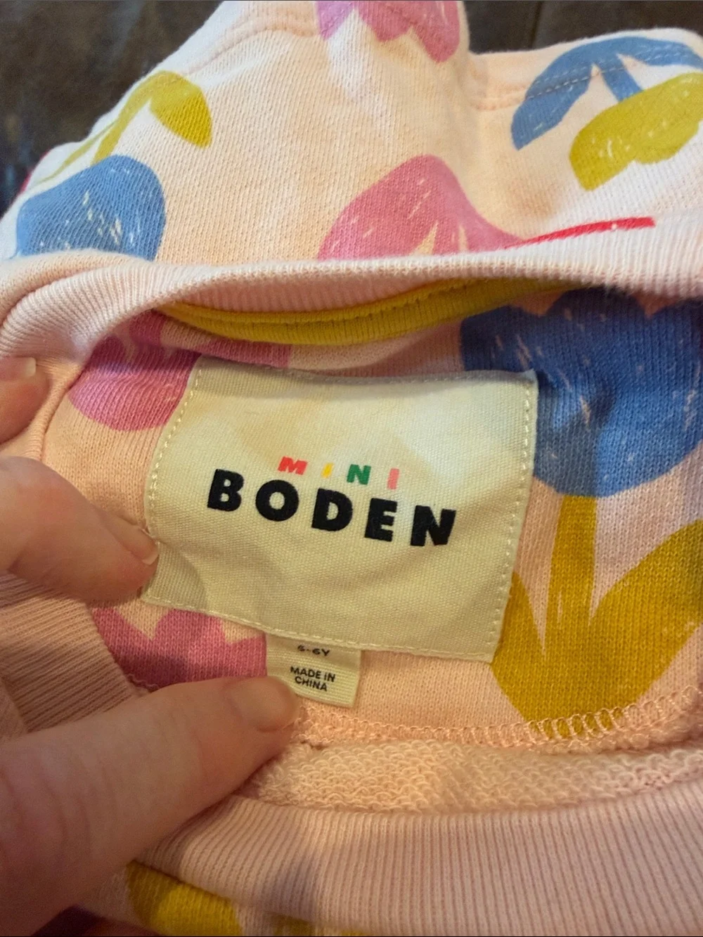 Mini Boden Pink Tulip Print Long Sleeve Dress
